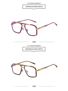 Detail view of double bridge pilot glasses frames in C10 purple and C11 brown options