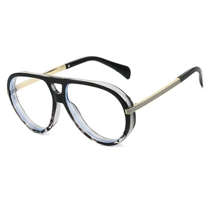 Lunettes pilote rétro avec monture noir et transparent et branches en métal doré texturé
