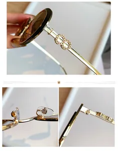 Détail de lunettes de soleil dorées avec anneaux en strass et plaquettes en silicone