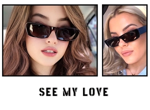 Détail de lunettes de soleil carrées élégantes avec branches larges sur deux modèles