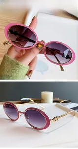 Détails de lunettes de soleil ovales rétro avec monture dorée et verres dégradés