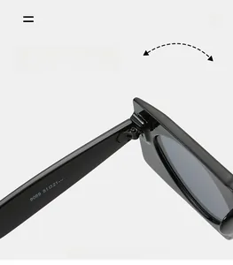 Close-up of durable metal hinge and model 9069 specifications on black eyewear frame