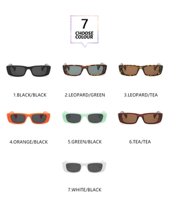 Présentation matricielle de lunettes de soleil rectangulaires en sept coloris