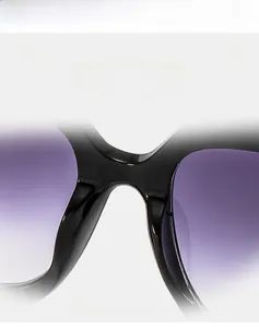 Close-up of super elastic square sunglasses with purple gradient lenses and black frames