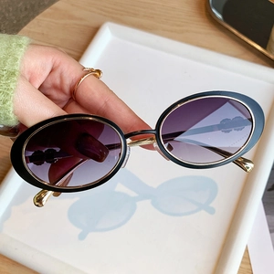 Lunettes De Soleil Ovales Rétro Monture Métallique Protection UV400 Petite Monture Vintage Style Ins Mode Pour Femmes