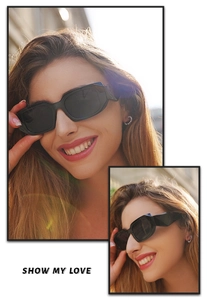 Detail of vintage square black thick frame sunglasses with wide temples for men and women