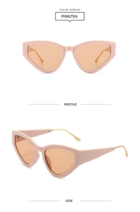 Vues de face et de côté de lunettes œil de chat roses mates avec verres marrons