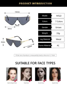 Detailed size chart and specifications for cat-eye sunglasses with metal temples