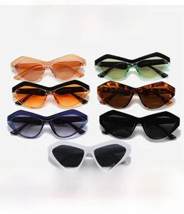 Detailansicht der geometrischen Cat-Eye-Sonnenbrille in sieben Farben mit eckigem Rahmen