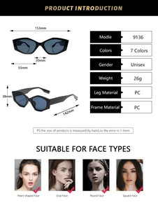 Detailed dimension guide for cat-eye sunglasses with precise frame measurements