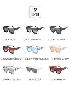 Detailed grid showing nine color options for oversized square frame fashion sunglasses