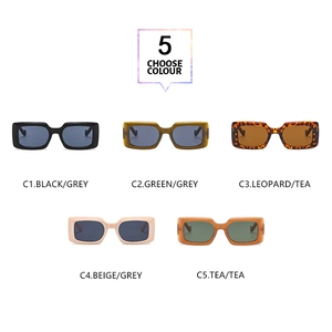 Five assorted colors of vintage rectangular thick frame sunglasses with premium finish