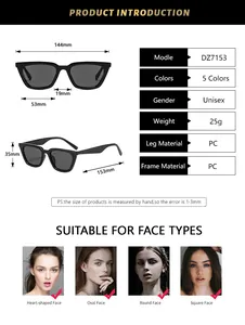 Detailed size chart for square sunglasses showing frame dimensions and face shape compatibility