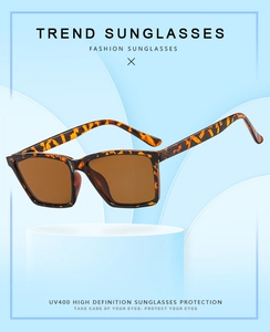 Detail of tortoiseshell square sunglasses frame with UV400 lenses on display