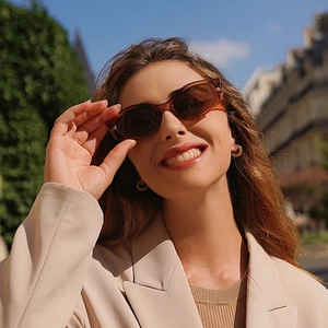 Chic brown transparent rectangular sunglasses for women with trendy urban fashion styling