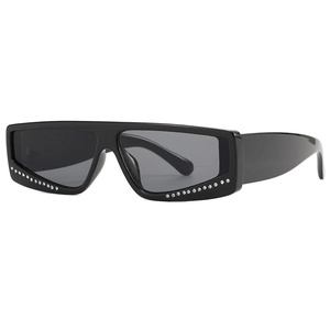 Fashion rectangular black frame sunglasses with rhinestone details for women