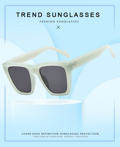 Détail de la protection UV400 et des lunettes de soleil carrées vertes très tendance
