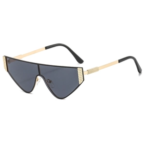 Fashionable geometric cat-eye sunglasses with gold metal frame and dark gradient lenses