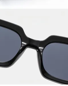 Detail of square black sunglasses frame featuring premium high-elasticity material
