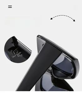 Detail of durable texture hinge on square sunglasses showing smooth folding mechanism