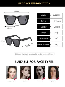 Tableau des tailles détaillé pour lunettes de soleil carrées PC avec guide de mesure