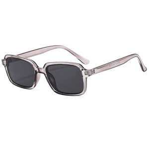 Square translucent grey purple frame sunglasses with dark grey lenses in 45-degree view