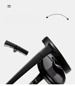 Macro shot of durable hinges and glossy black frame on stylish sunglasses