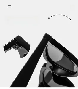 Detail shot of durable metal hinges on black oversized square frame sunglasses