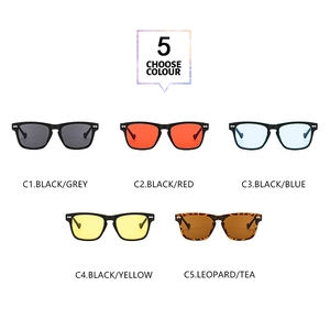 Matrix display of fashion square sunglasses in five colors with metal rivet details
