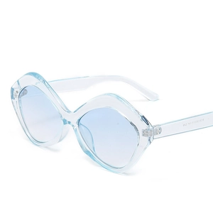 Irregular light blue rhombus sunglasses with thick transparent frames for men and women