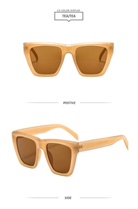 Détails de lunettes de soleil carrées marron avec des accents métalliques classiques