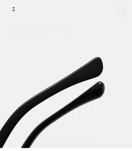 Detail of ergonomic curved black temples on fashion sunglasses for comfortable wearing