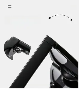 Detail of durable reinforced metal hinge on black square frame sunglasses