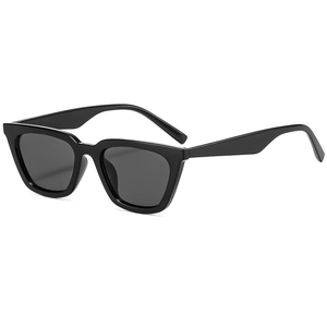 Modern minimalist black thick square sunglasses with dark grey lenses in 45-degree view