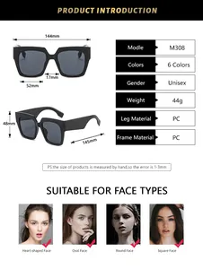 Tableau des tailles pour lunettes de soleil carrées incluant largeur de monture et verres