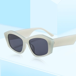 Modern geometric square sunglasses with pearl white frames and dark grey lenses for women