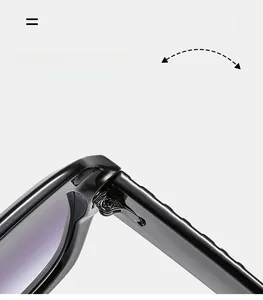 Vue macro de la charnière robuste en métal sur des lunettes de soleil noires à monture épaisse
