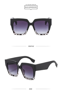 Détails de lunettes de soleil carrées léopard noir avec des verres dégradés gris en duo
