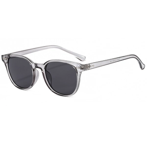 Fashionable transparent dark grey square sunglasses with classic Wellington frame style