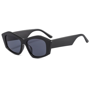 Retro square frame black sunglasses with wide punk style temples and dark grey lenses
