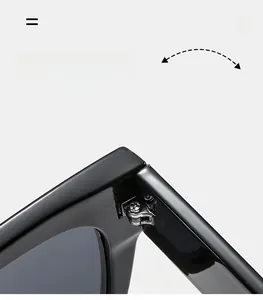 Gros plan de la charnière en métal robuste sur des lunettes de soleil carrées noires