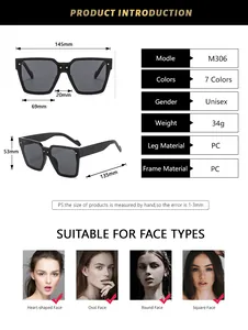 Tableau des tailles pour lunettes de soleil M306 montrant les dimensions du cadre