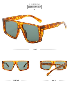 Multi-angle view of oversized leopard print square sunglasses with grey lenses