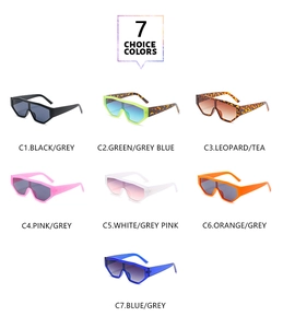 Collage of sporty geometric sunglasses in 7 trendy colors with thick PC frames