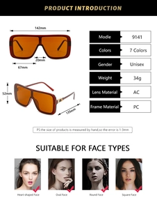 Detailed size specifications for oversized sunglasses with orange gradient lenses