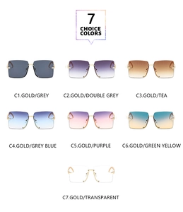 Detailed collection of square semi-rimless sunglasses with woven chain metal temples in 7 colors
