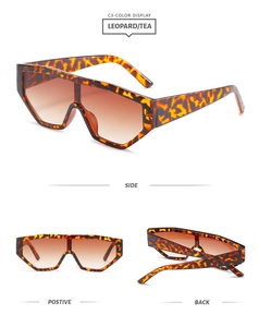 Multi-angle view of leopard print oversized sports sunglasses with tea gradient lenses