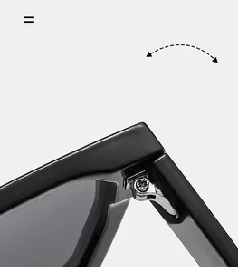 Détail des charnières en métal argenté sur une monture de lunettes de soleil noir poli