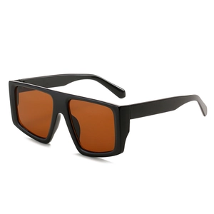 Fashion square frame sunglasses with thick black frames and amber lenses for a retro look