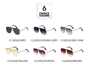 Detailed grid showing six color options for rimless double bridge pilot sunglasses